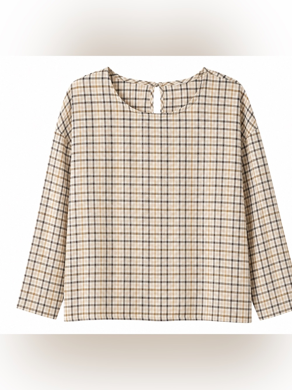 Madewell Boxy Plaid Tee Top Women’s Medium Tan Gray Dark Brown